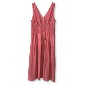 Vince Sleeveless V Neck Smocked Midi Dress Rosetta Pink Large
